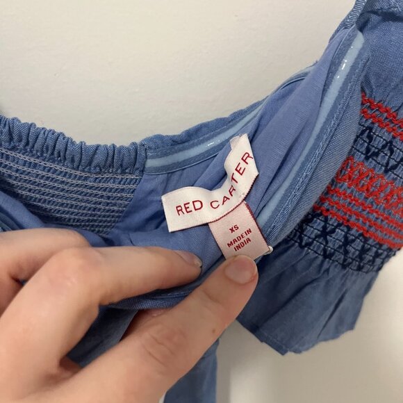 NEW Red Carter Blue Bow Tie Off the Shoulder Top Size XS - Picture 6 of 8